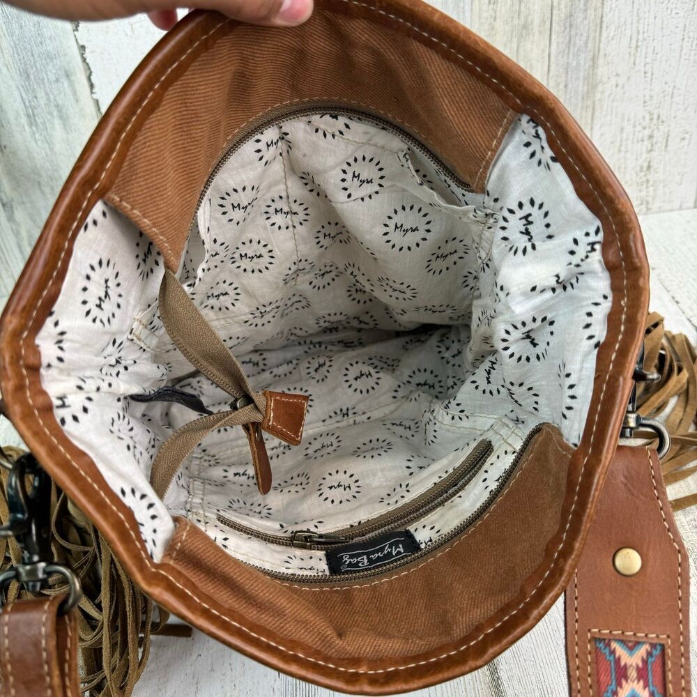 Myra Bag Mojave Paisley Fringed Western Hand Crossbody Tooled Bag - Picture 9 of 12